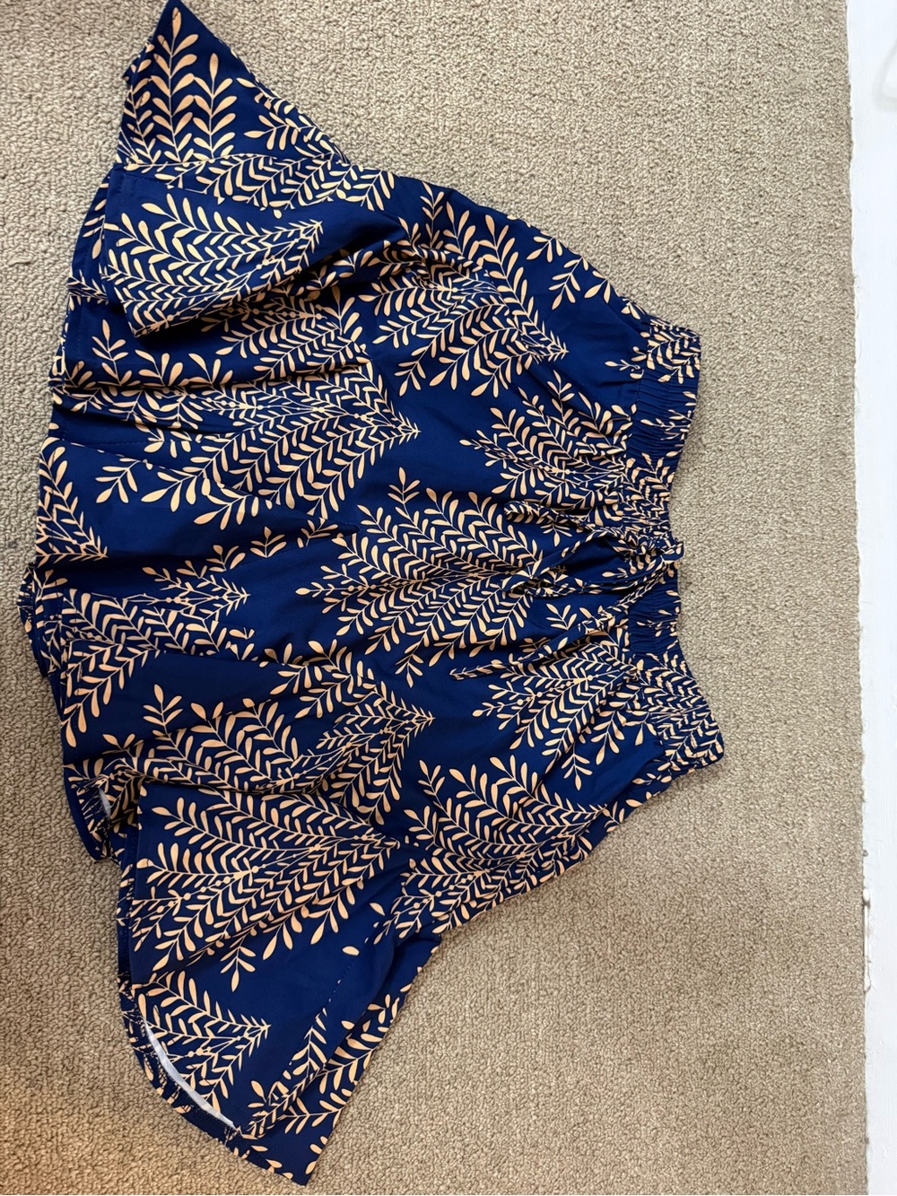 Navy Blue Leaf-Print Women's Skirt